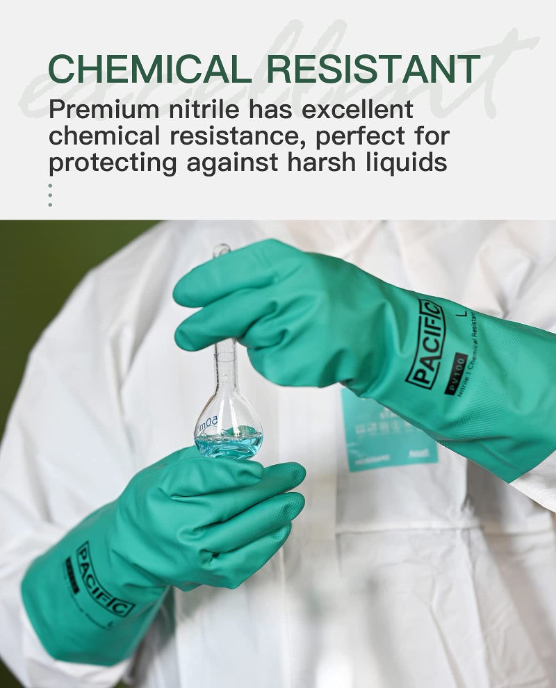PACIFIC PPE 2 Pairs Nitrile Chemical Resistant Gloves, Flocked, Resist Strong Acid, Alkali, 15 mil, 12.6", X-Large - Image 3